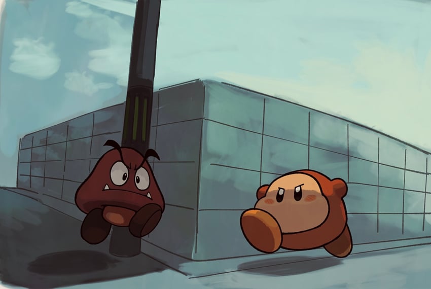 waddle dee and goomba (kirby and 1 more) drawn by suyasuyabi
